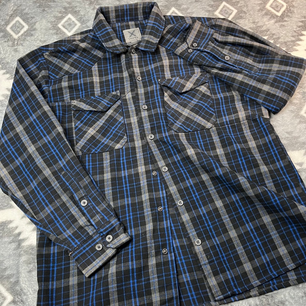 Vertx Tactical Flannel Shirt Men L Blue Black Gray Plaid Western Button/Snap